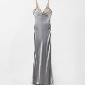 Embroidered Silk Cady Satin Gown