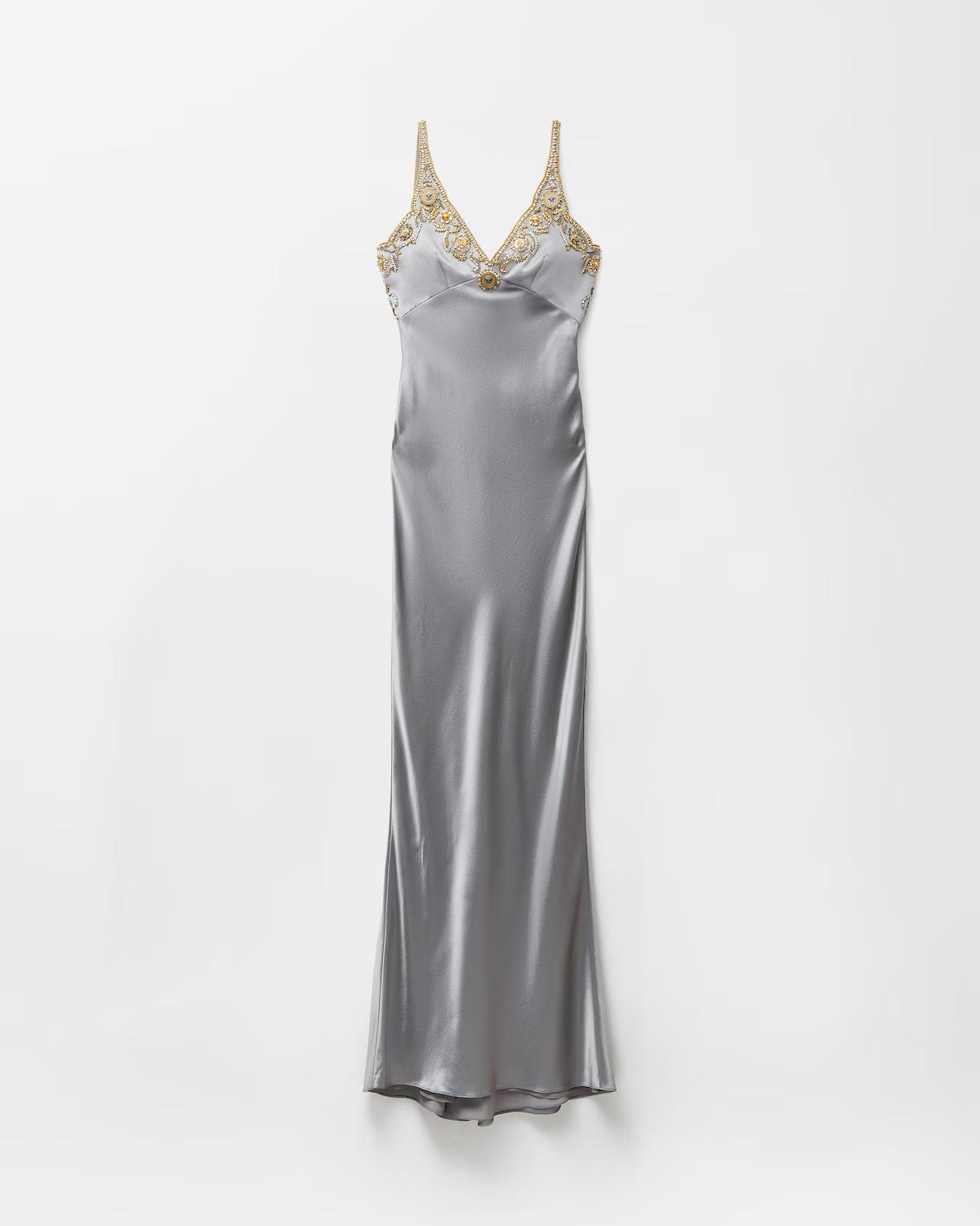 Embroidered Silk Cady Satin Gown