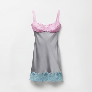 Lace-Trim Silk Cady Satin Mini Dress