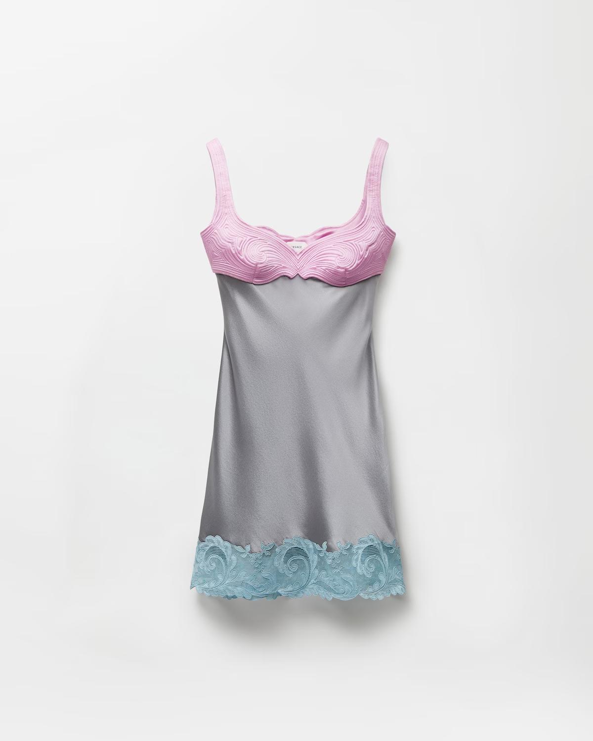 Lace-Trim Silk Cady Satin Mini Dress