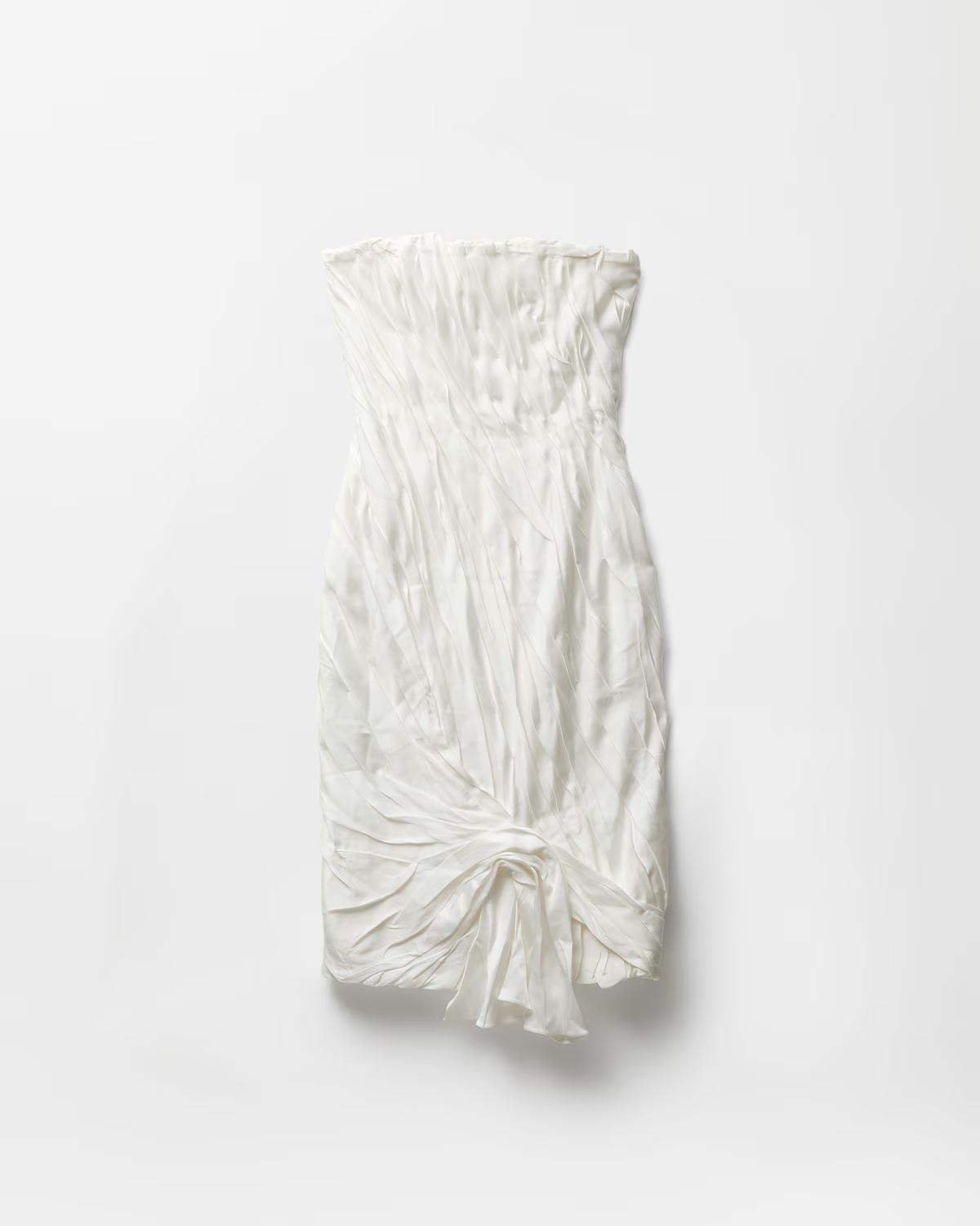 Draped Envers-Satin Strapless Midi Dress