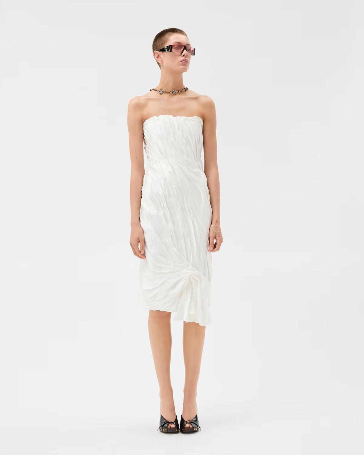 Draped Envers-Satin Strapless Midi Dress - Image 2