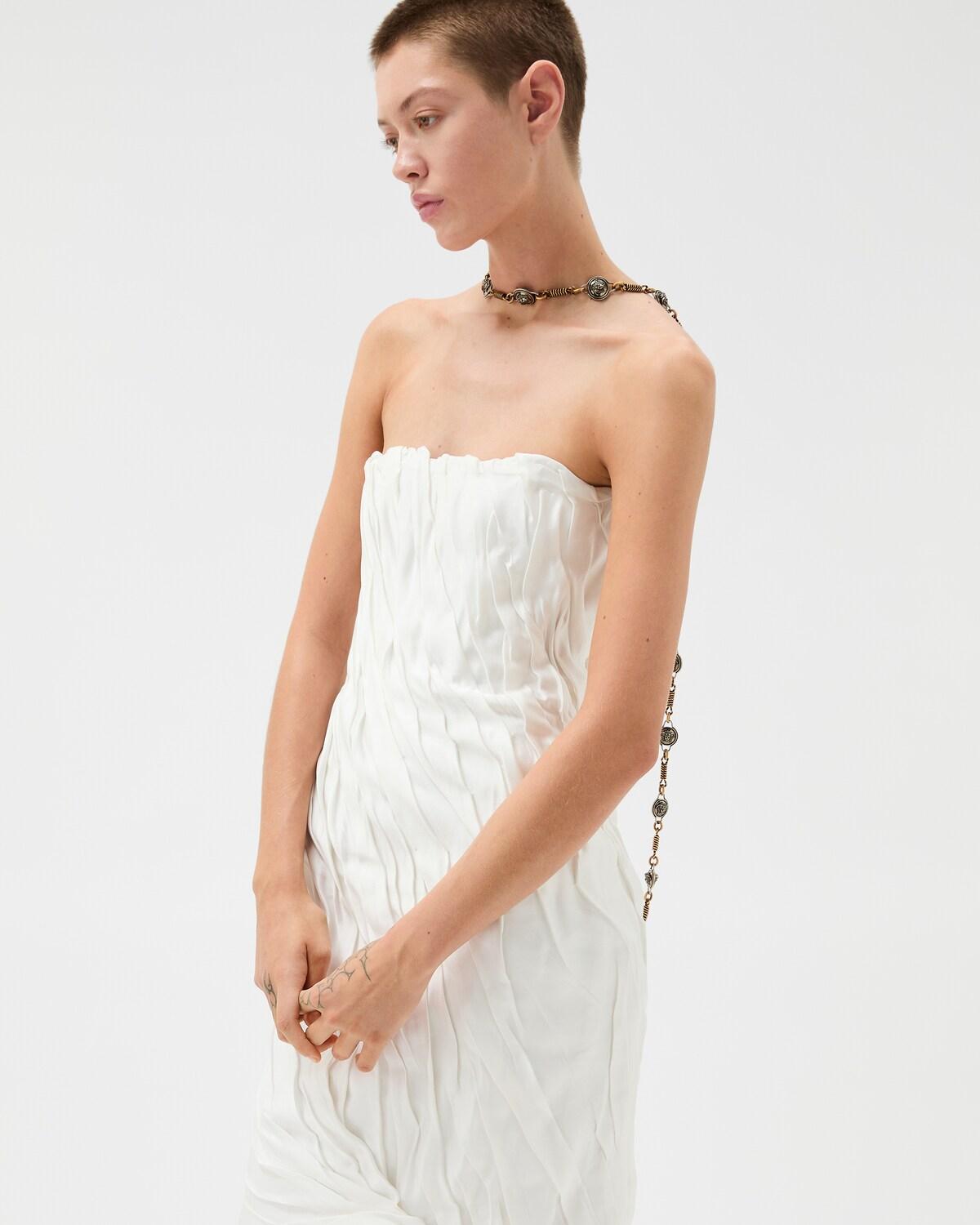 Draped Envers-Satin Strapless Midi Dress - Image 4