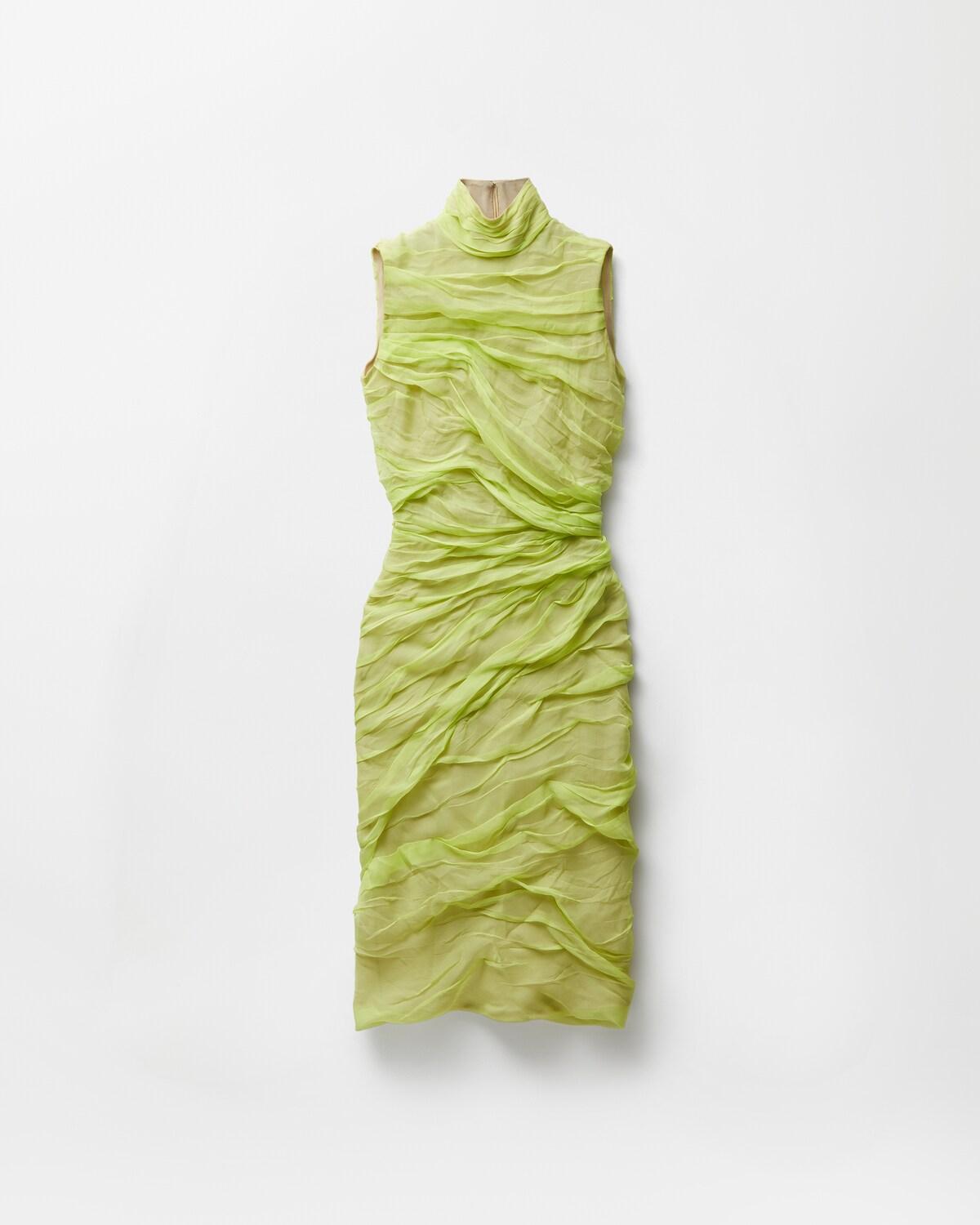 Silk-Chiffon Draped Midi Dress
