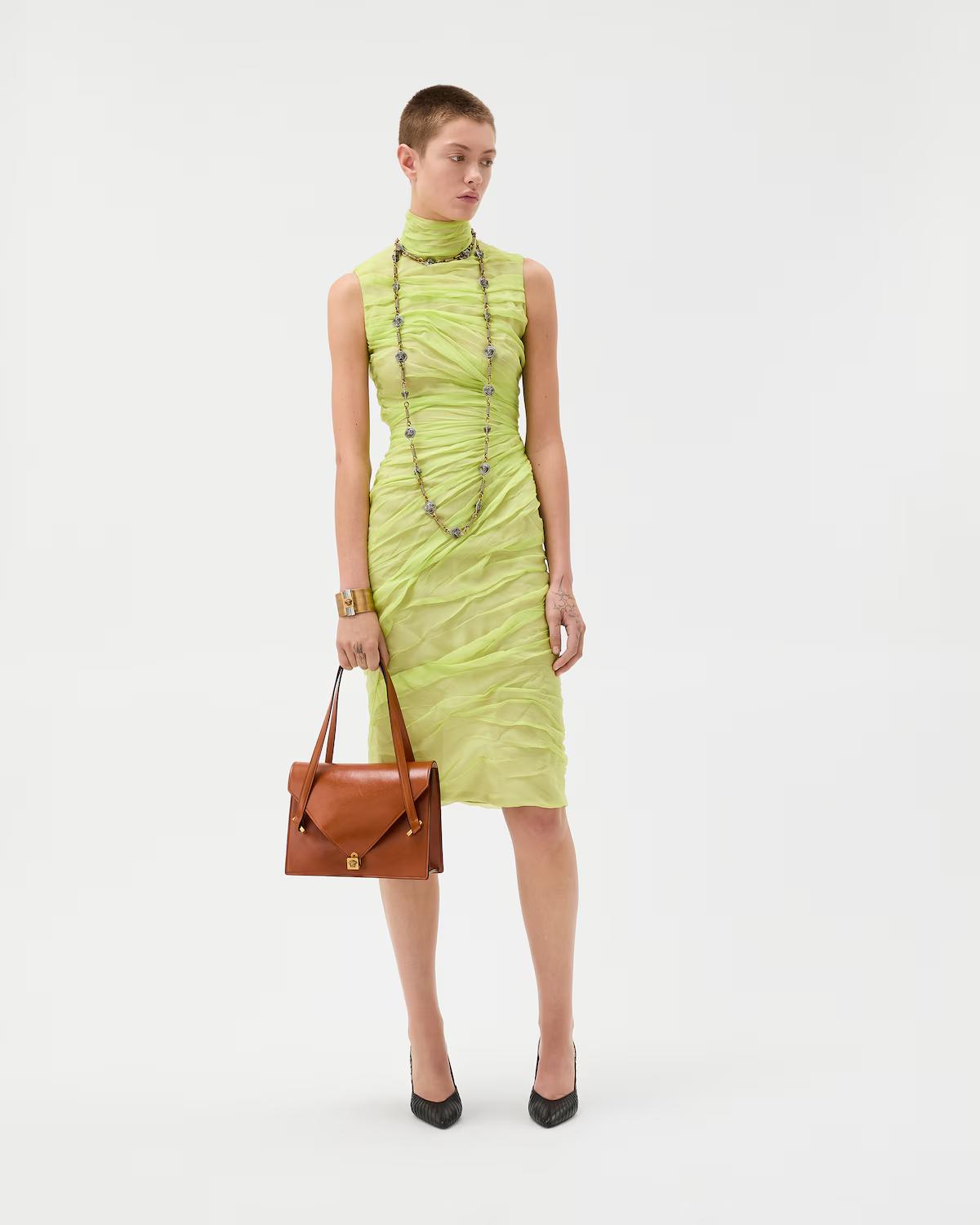 Silk-Chiffon Draped Midi Dress - Image 2