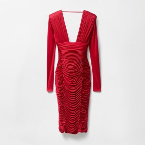 Draped Silk Cr??pe Jersey Midi Dress