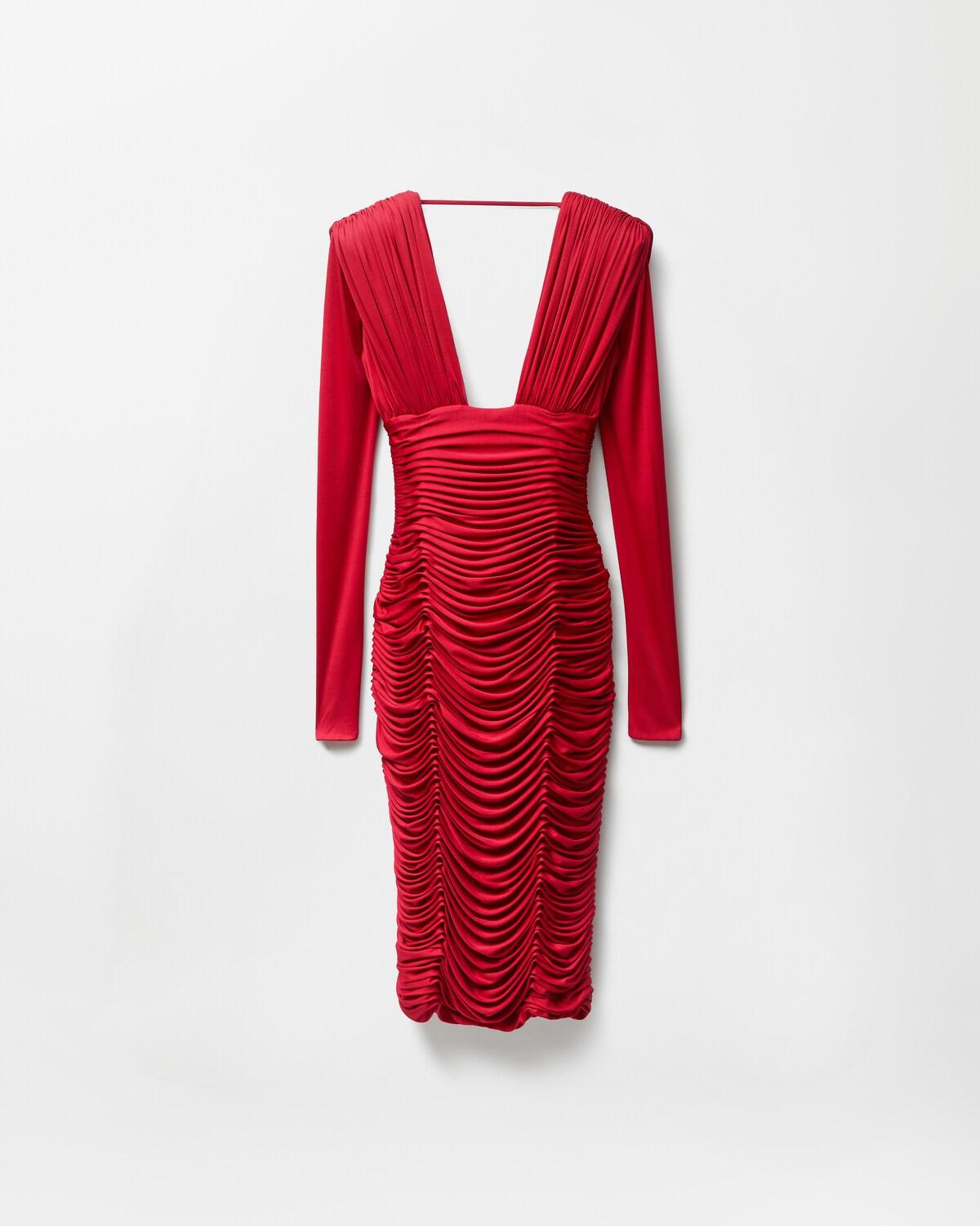 Draped Silk Cr??pe Jersey Midi Dress