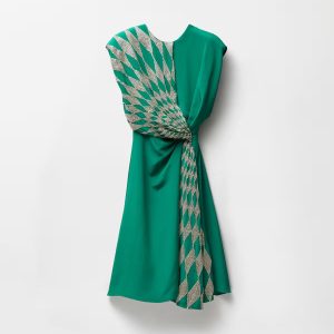 Embroidered Silk Midi Evening Dress