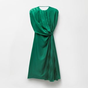 Jacquard Silk Draped Midi Dress