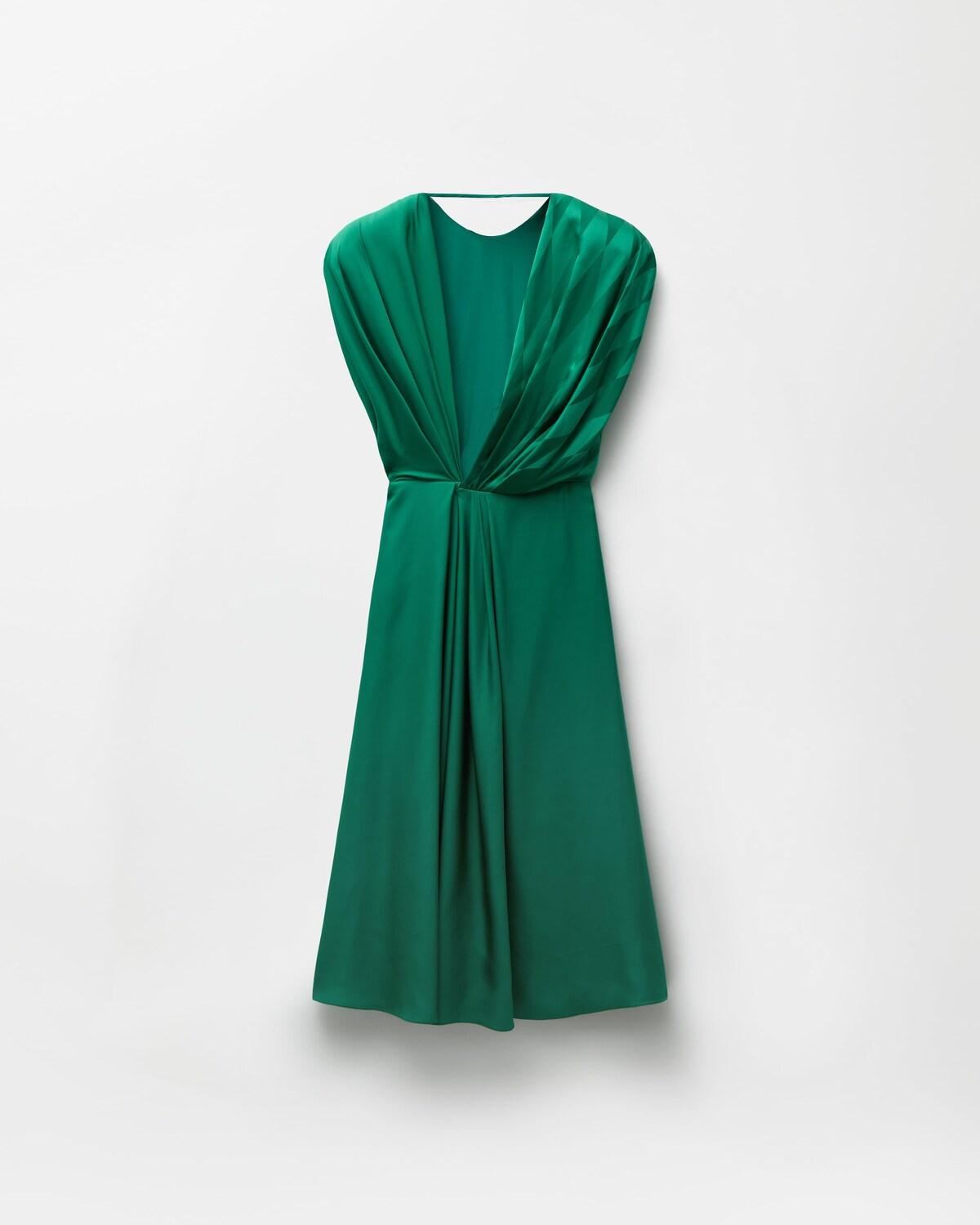 Jacquard Silk Draped Midi Dress - Image 3