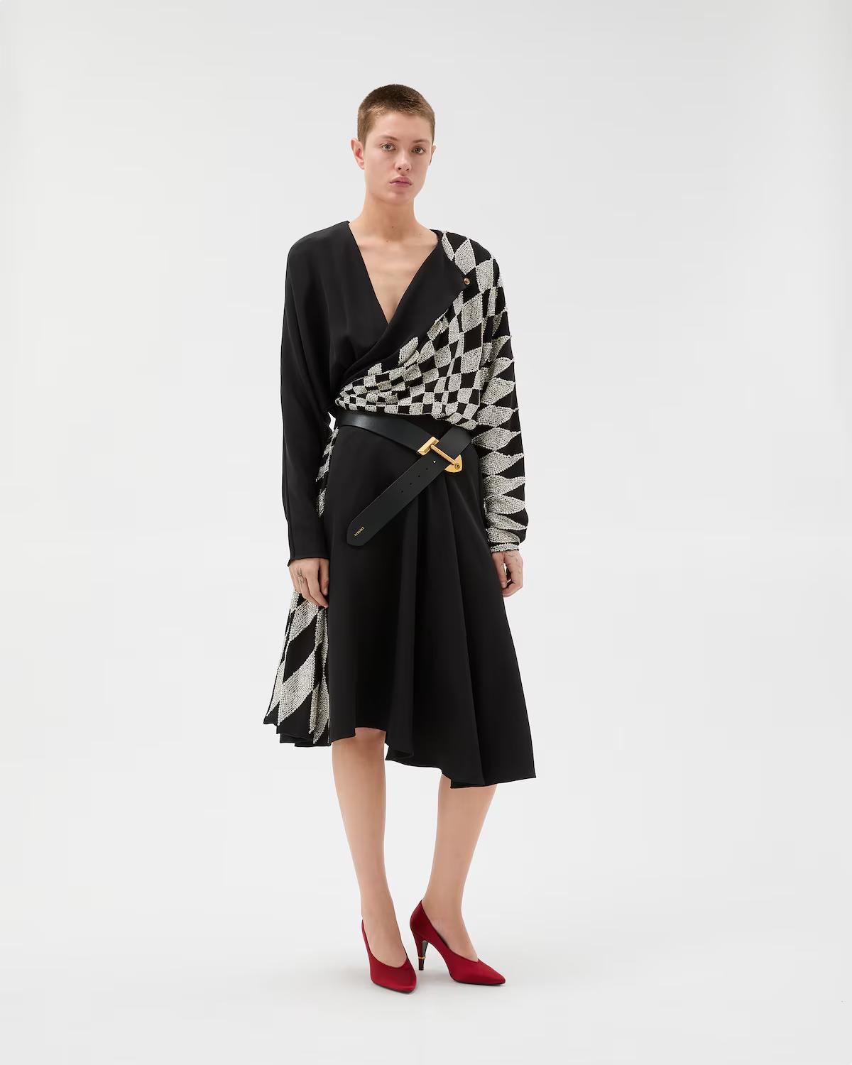 Embroidered Silk Midi Evening Dress - Image 2