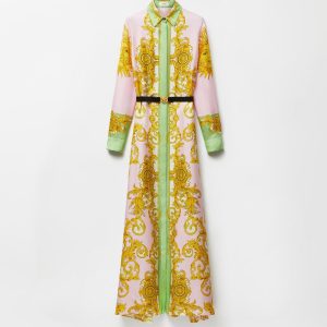 Printed Silk Twill Long Dress