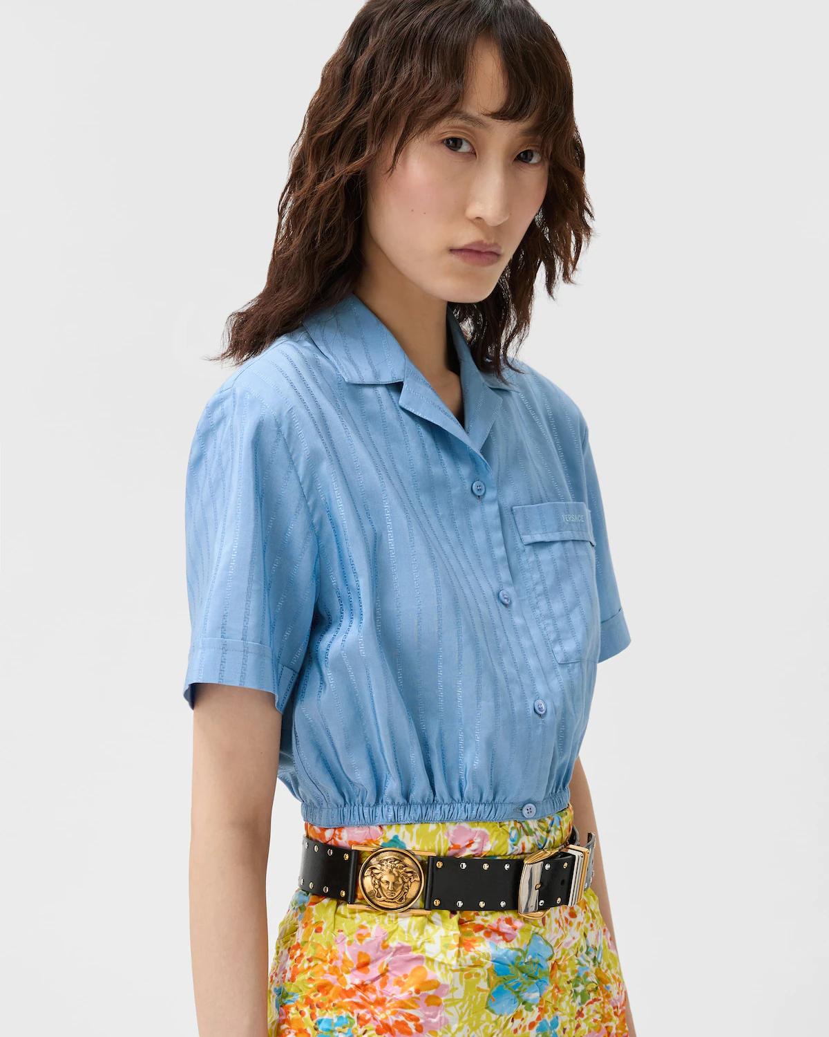 Jacquard Cotton-Silk Crop Shirt - Image 4