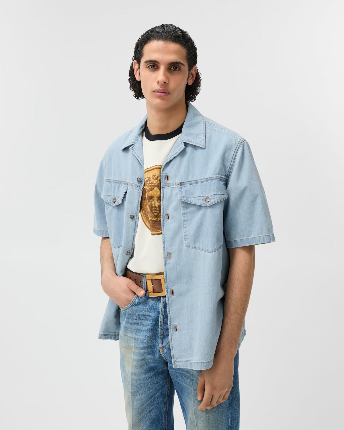 Embroidered-Logo Denim Cotton Shirt - Image 2