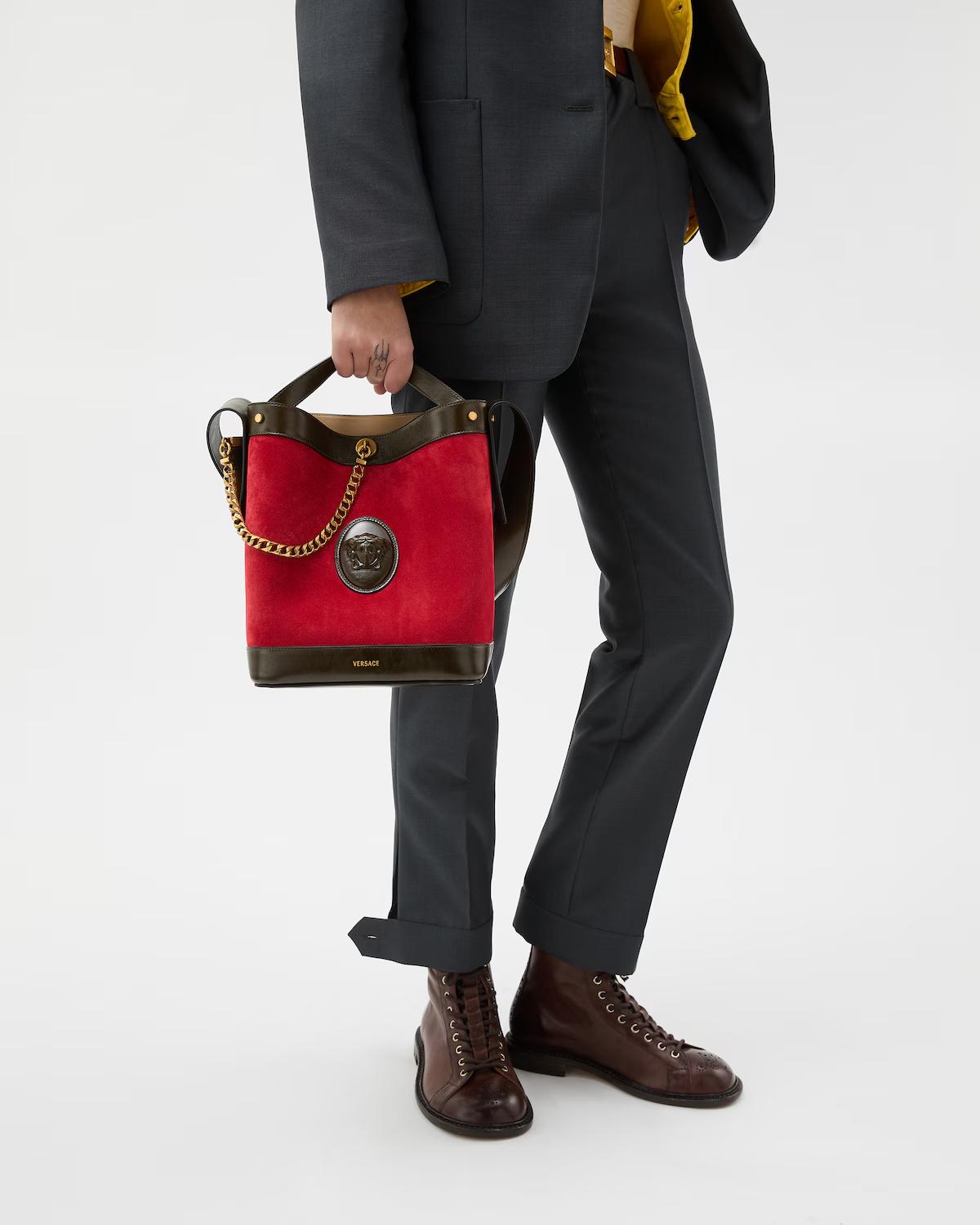 Pivot Small Suede Bucket Bag - Image 7
