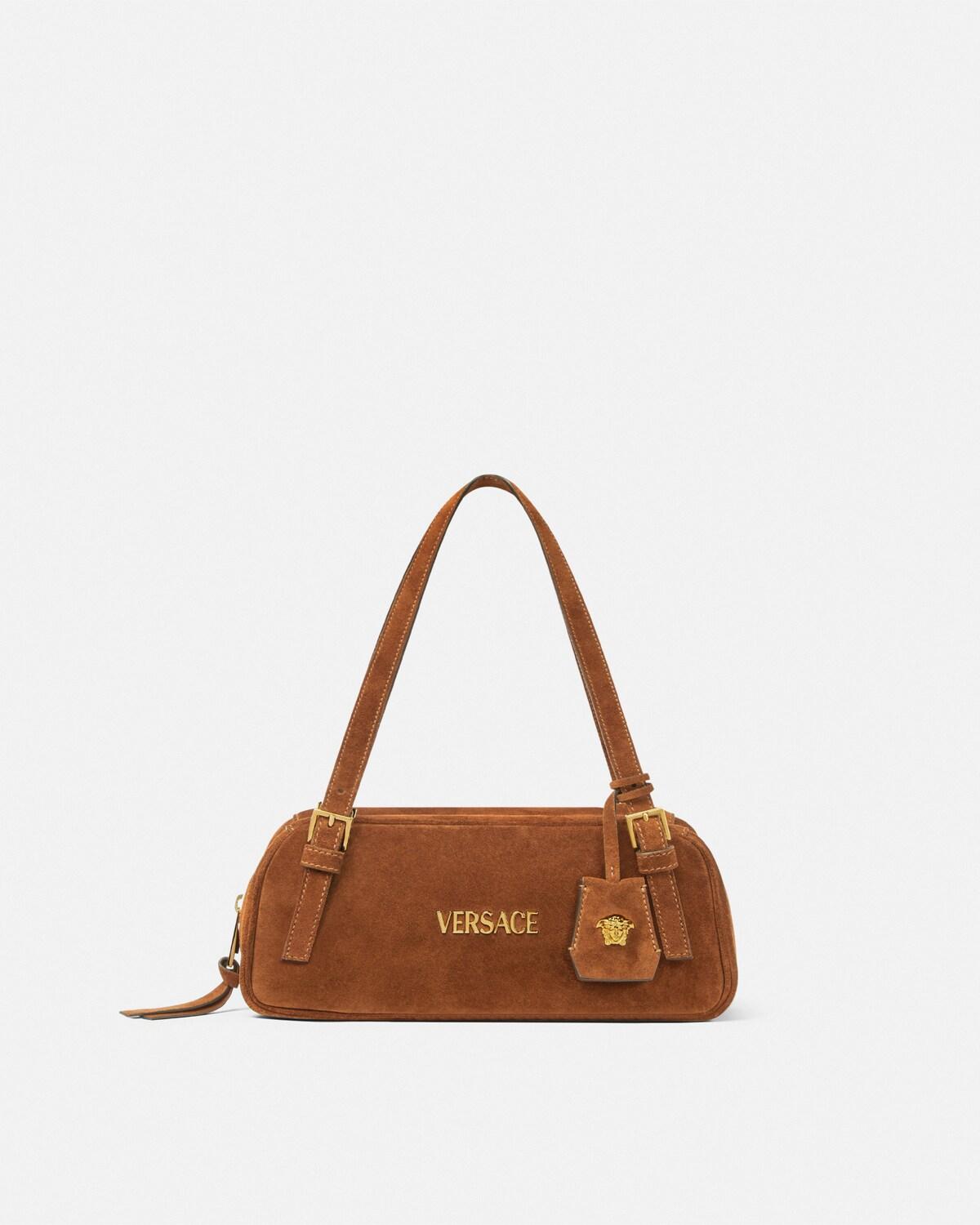 Versace Tag Suede Bowling Bag