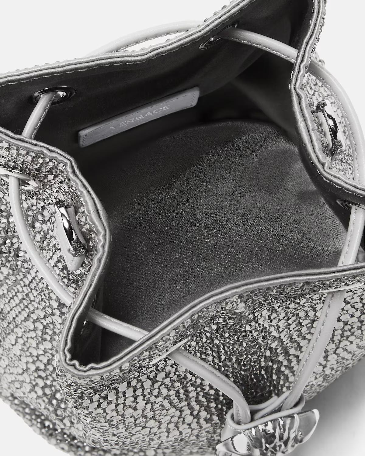 La Medusa Embellished Satin Mini Bucket Bag - Image 3