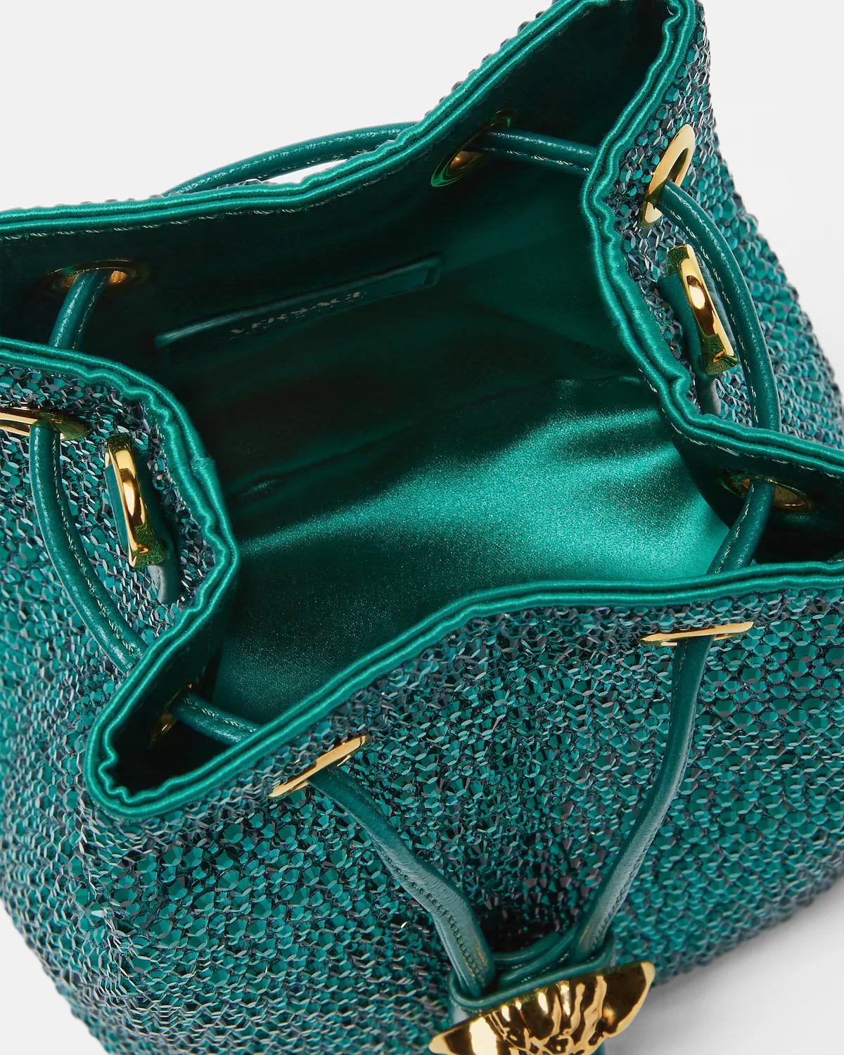 La Medusa Embellished Satin Mini Bucket Bag - Image 3