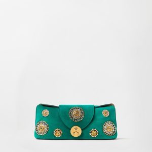 Vivian Embroidered Suede Clutch