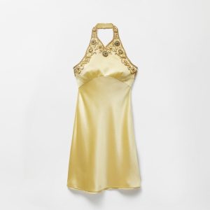 Embroidered Silk Cady Satin Mini Dress