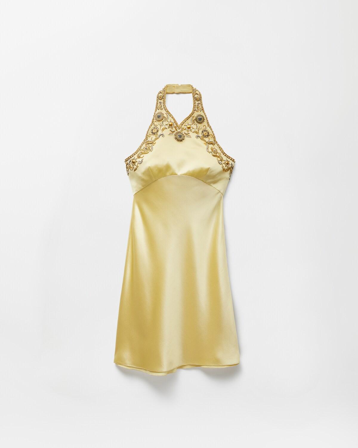 Embroidered Silk Cady Satin Mini Dress