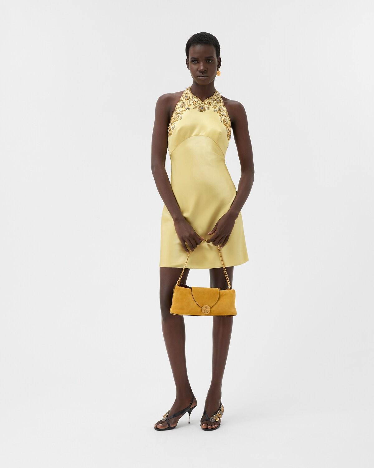Embroidered Silk Cady Satin Mini Dress - Image 2