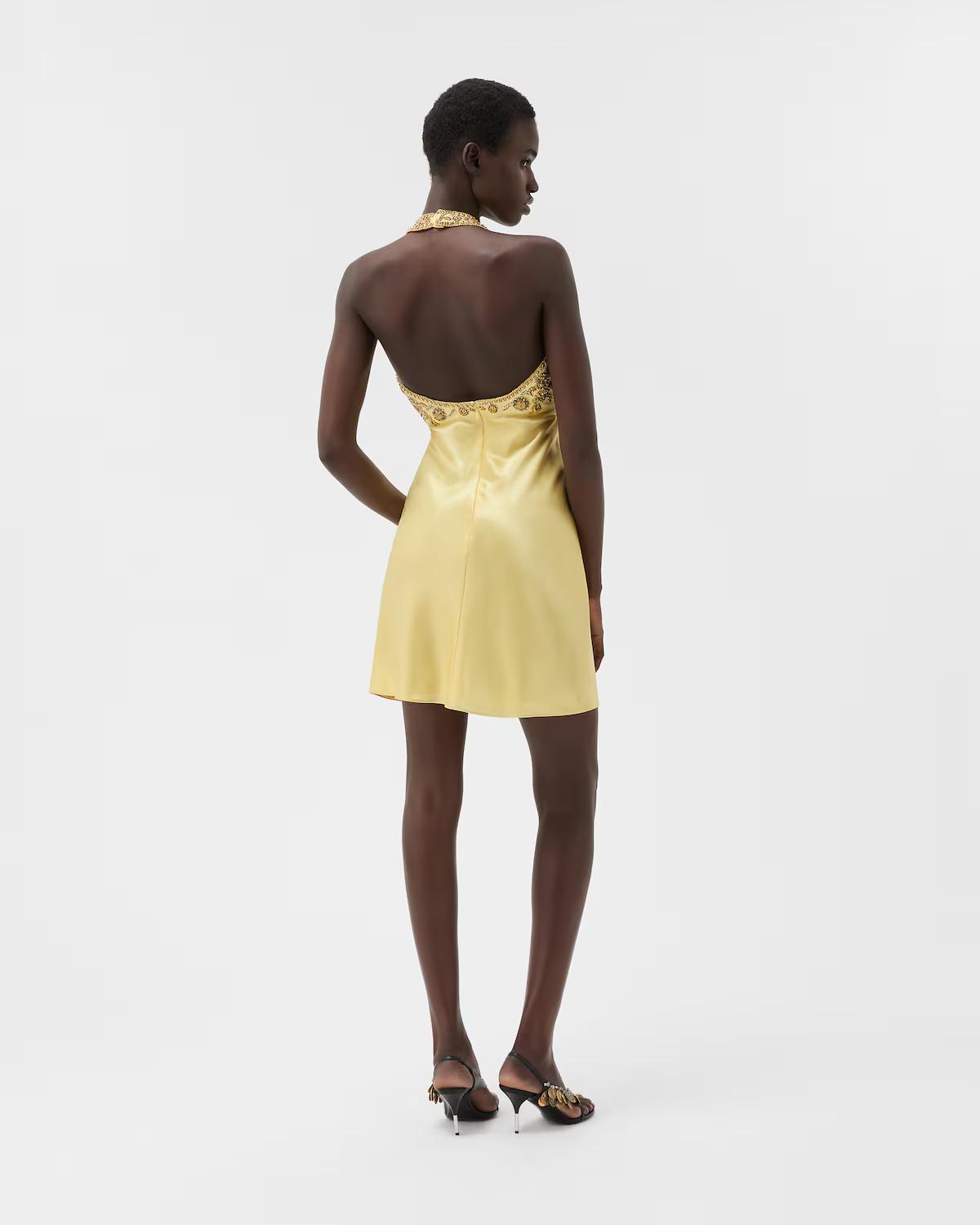 Embroidered Silk Cady Satin Mini Dress - Image 3