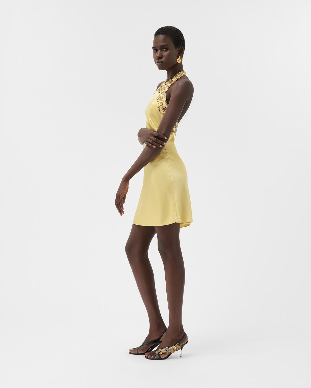 Embroidered Silk Cady Satin Mini Dress - Image 4