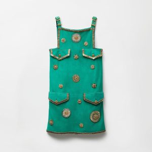 Embroidered Suede Mini Dress