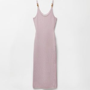 Viscose Mesh Ribbed Knit Midi Dress