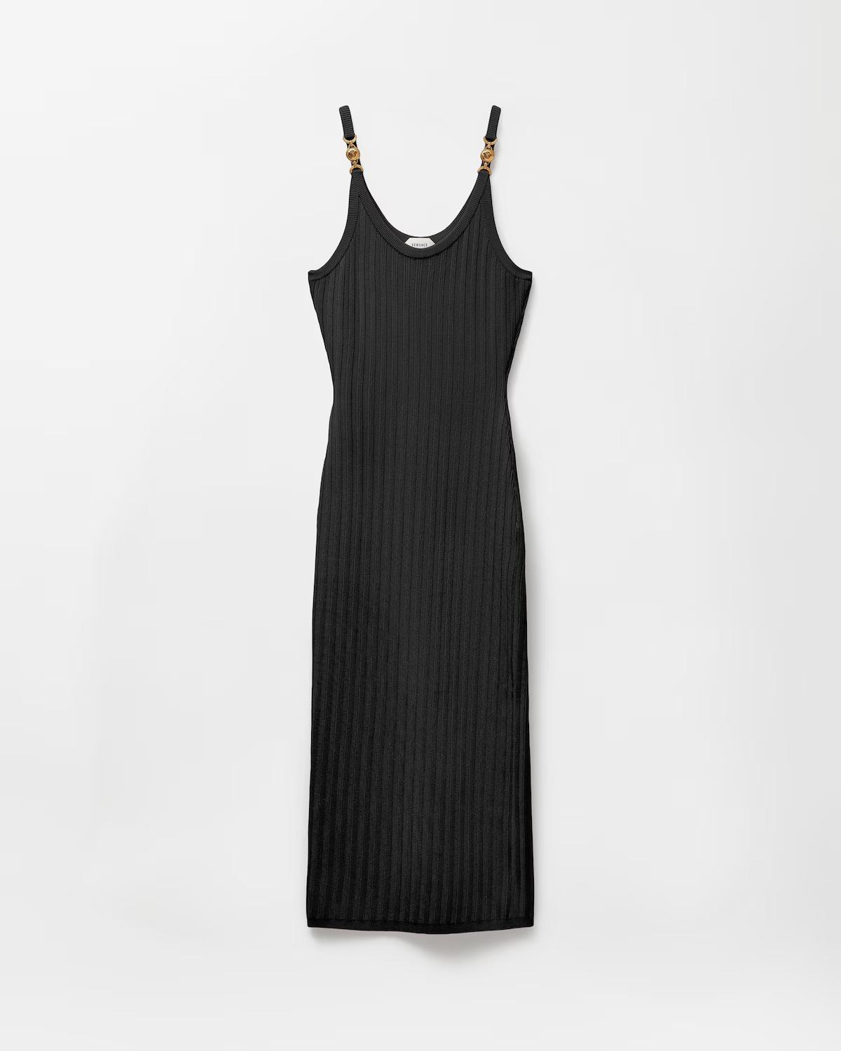 Viscose Mesh Ribbed Knit Midi Dress