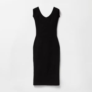 Cotton Ribbed Knit Midi Dress