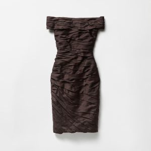 Draped Envers-Satin Off-Shoulder Midi Dress