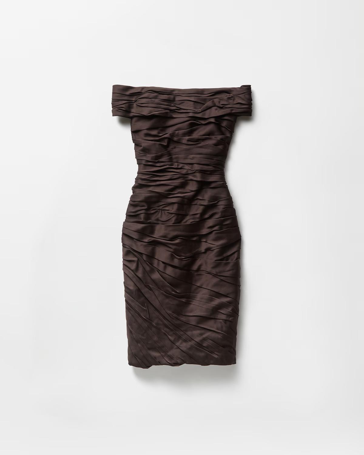 Draped Envers-Satin Off-Shoulder Midi Dress
