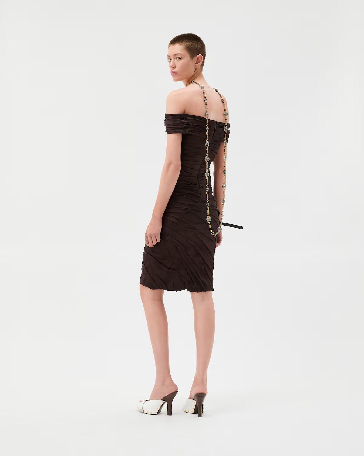 Draped Envers-Satin Off-Shoulder Midi Dress - Image 3