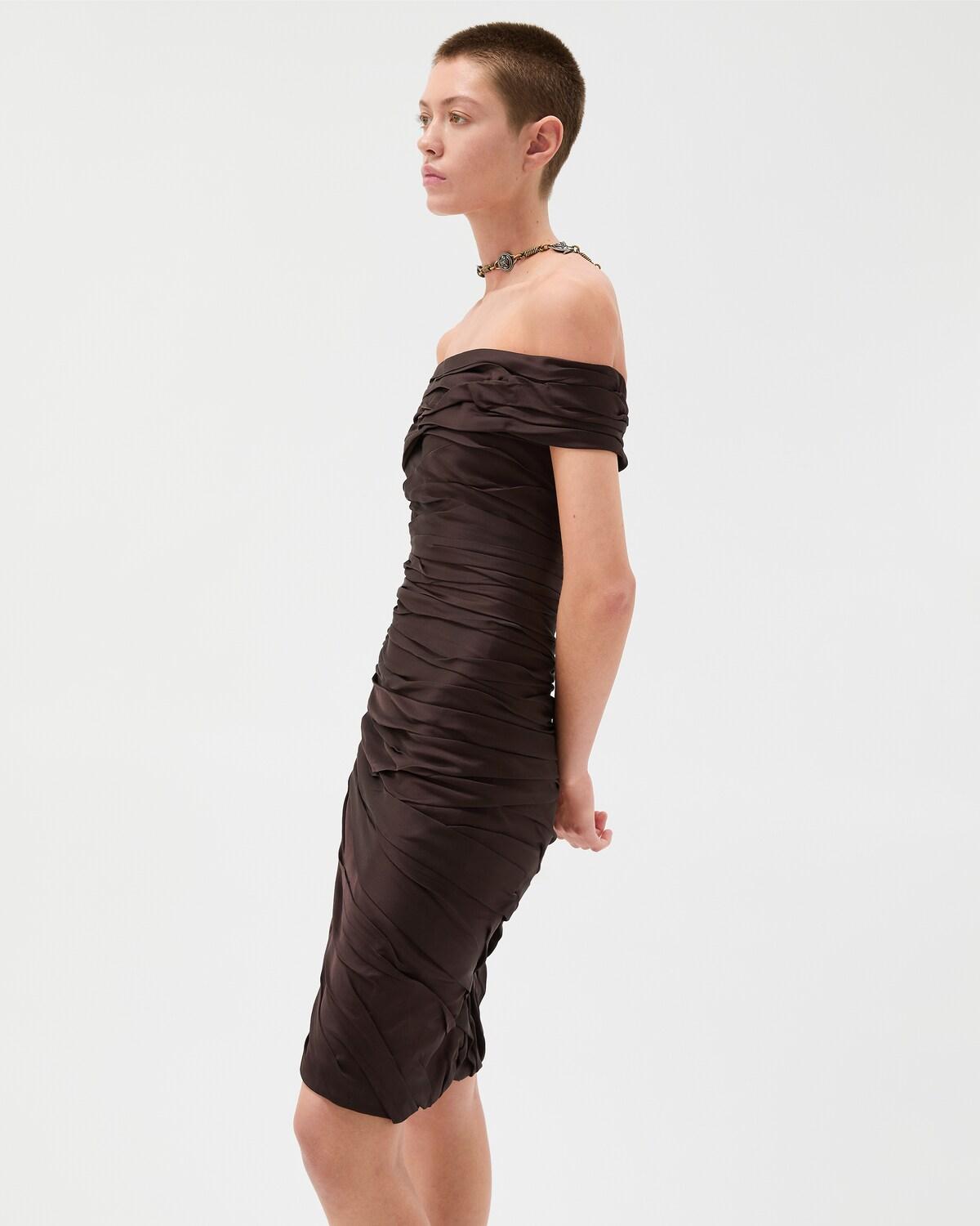 Draped Envers-Satin Off-Shoulder Midi Dress - Image 4