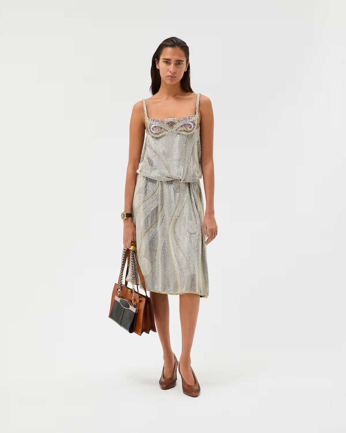 Embroidered Cr??pe de Chine Midi Dress - Image 2