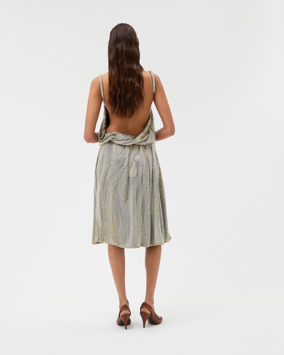 Embroidered Cr??pe de Chine Midi Dress - Image 3