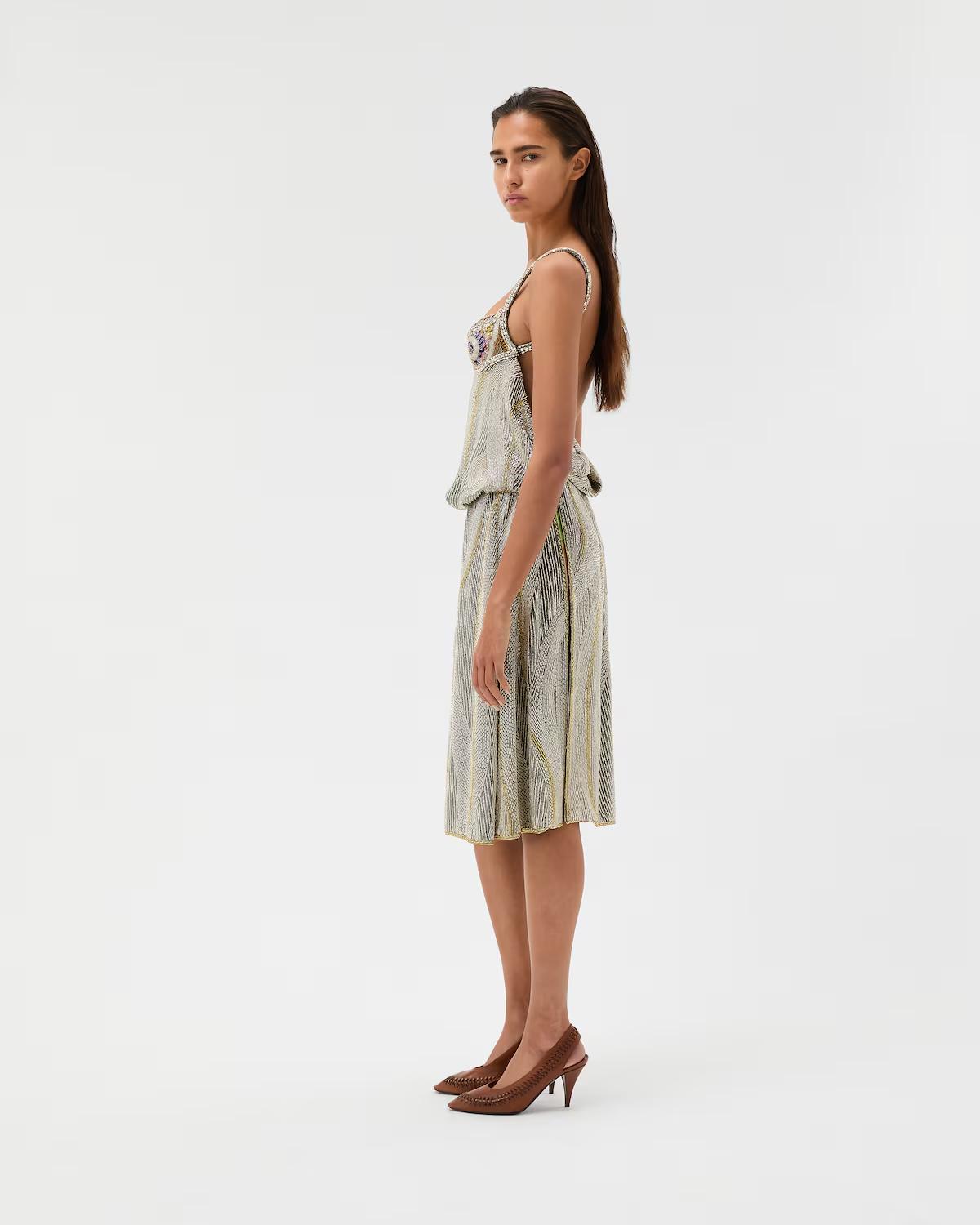 Embroidered Cr??pe de Chine Midi Dress - Image 4