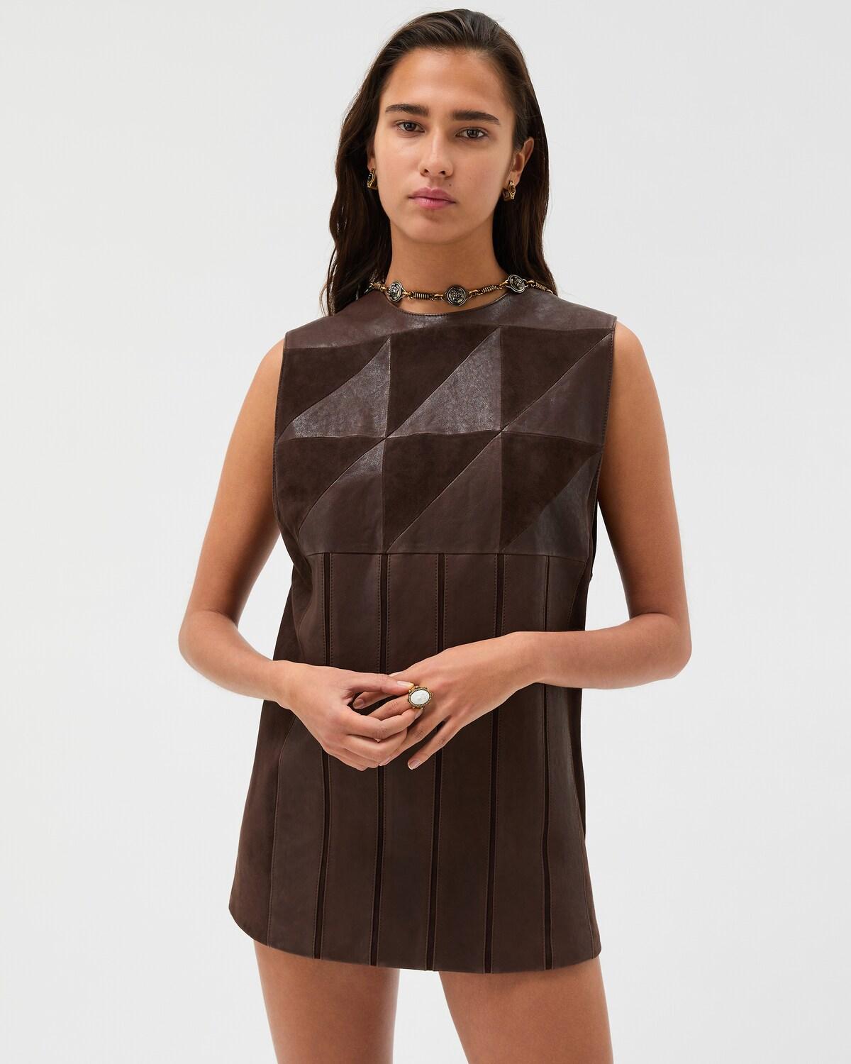 Leather Patchwork Mini Dress - Image 2