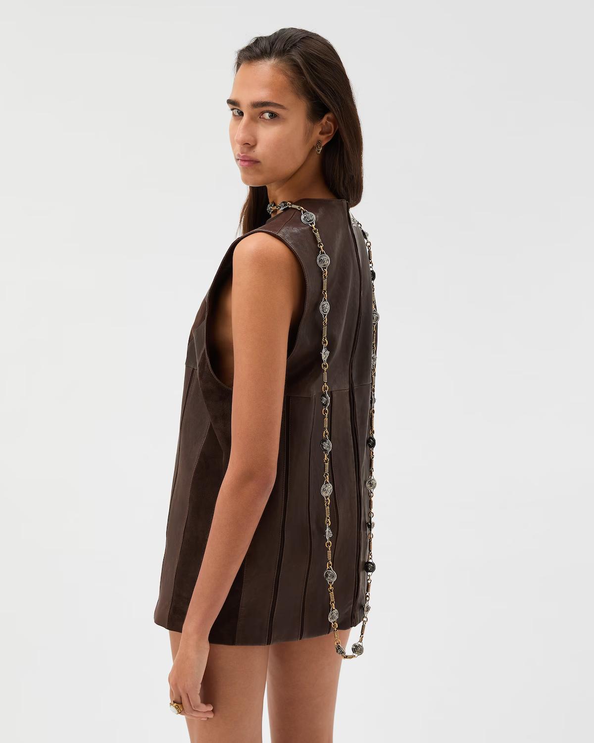 Leather Patchwork Mini Dress - Image 3
