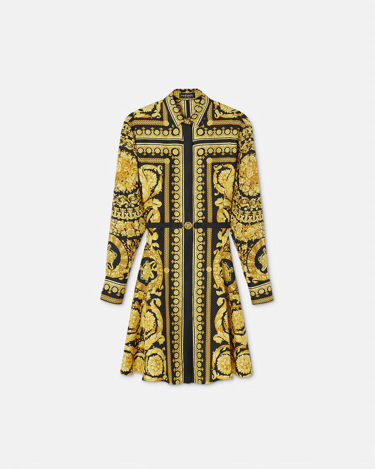 Printed Silk Twill Mini Shirt Dress