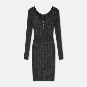 Lurex-Blend Ribbed Knit Midi Dress