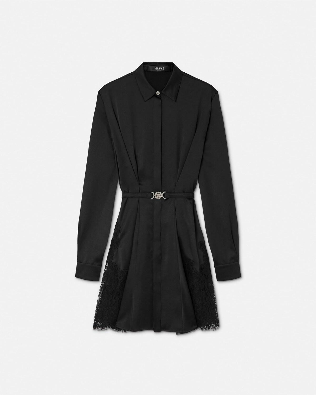 Lace-Trim Satin Mini Shirt Dress