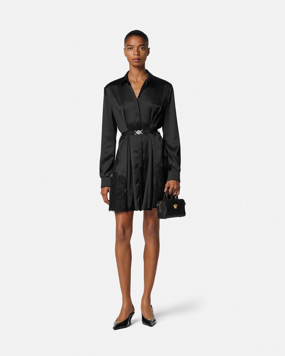 Lace-Trim Satin Mini Shirt Dress - Image 2