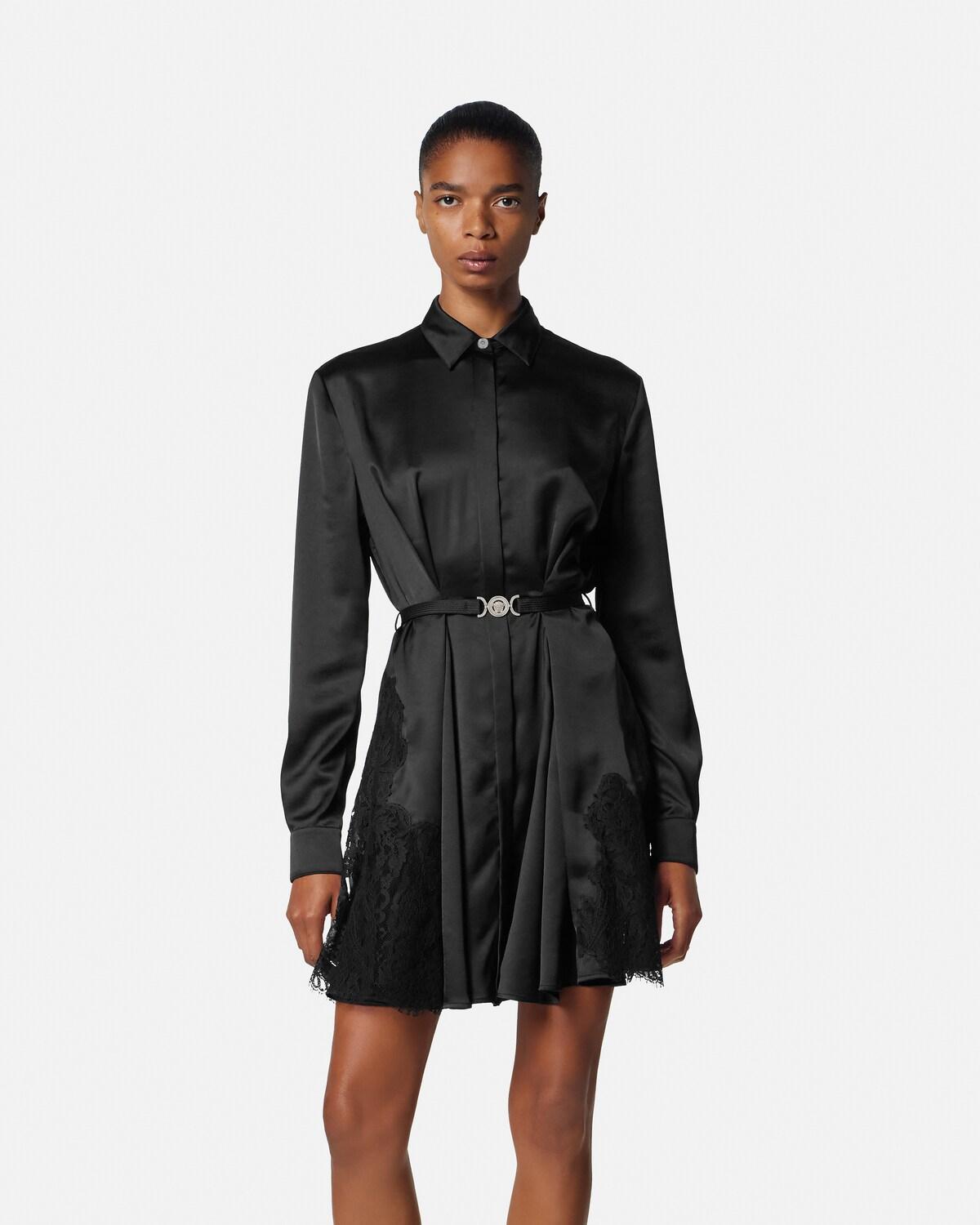 Lace-Trim Satin Mini Shirt Dress - Image 4