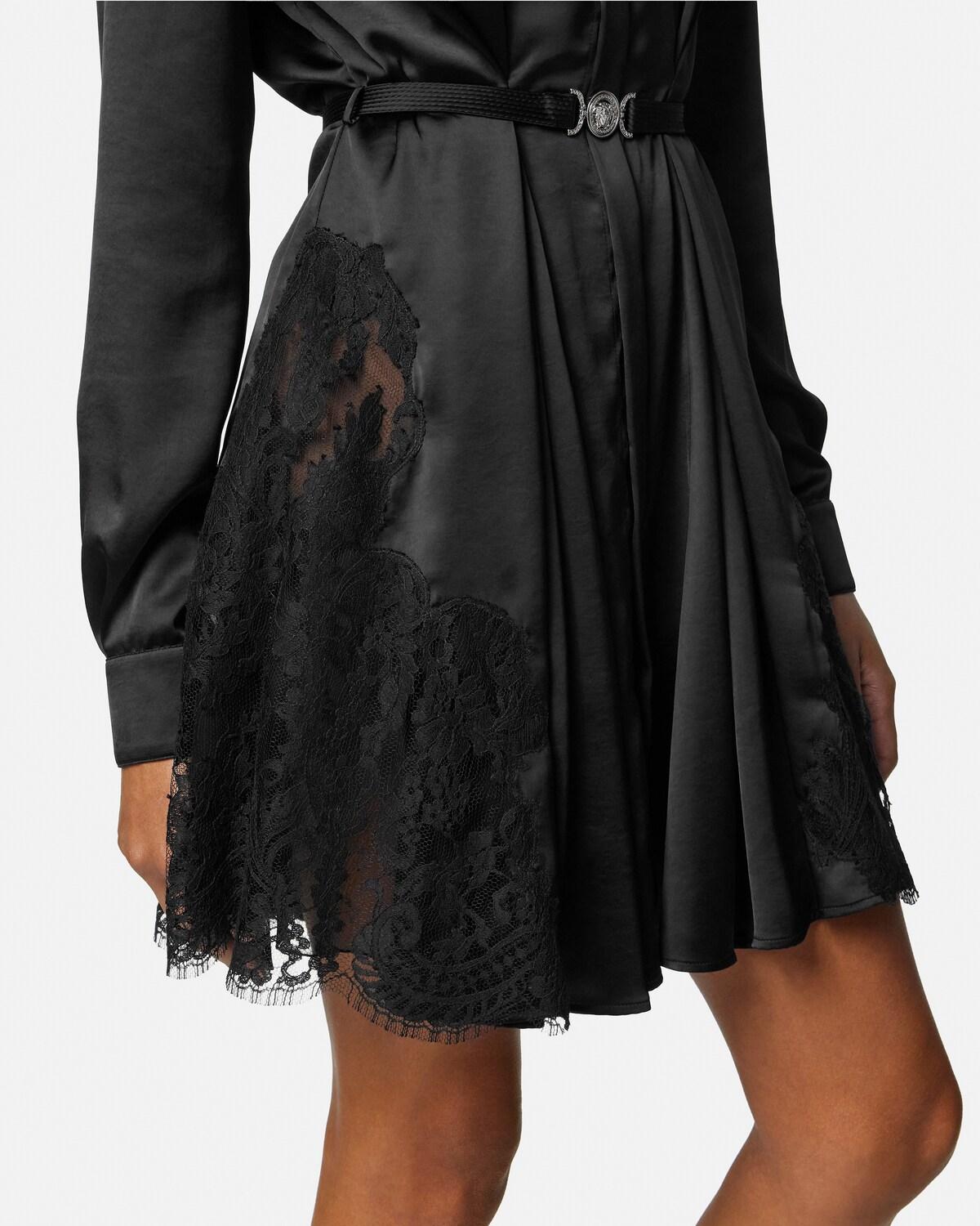Lace-Trim Satin Mini Shirt Dress - Image 6