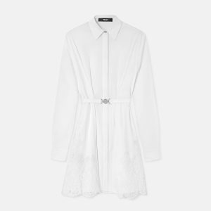 Lace-Trim Cotton-Poplin Mini Shirt Dress