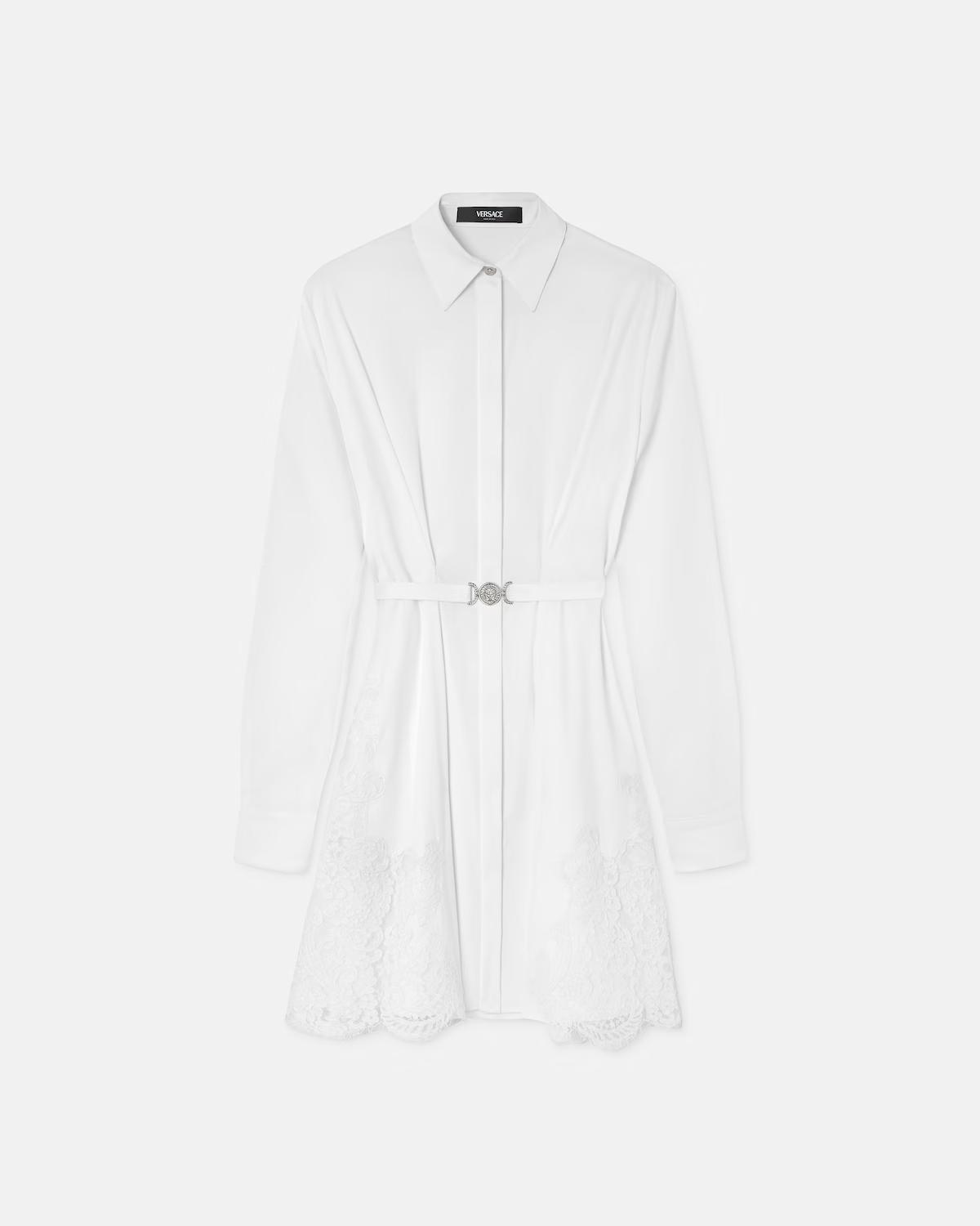 Lace-Trim Cotton-Poplin Mini Shirt Dress