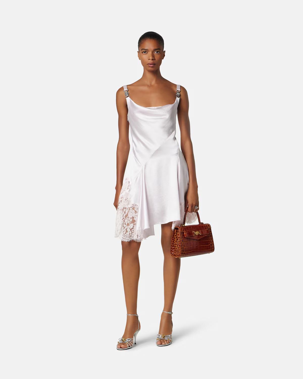 Lace-Trim Satin Mini Dress - Image 2